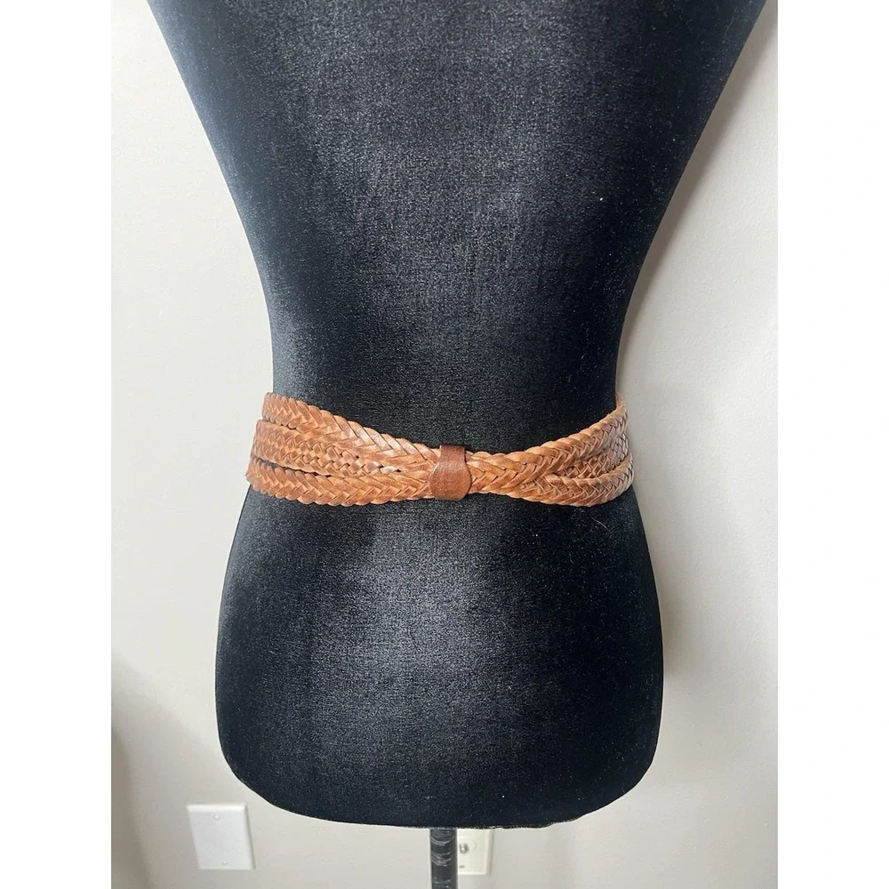 Chicos MOROCCAN BELT Braided Leather Belt, Silver-Toned Metal Vintage S/M